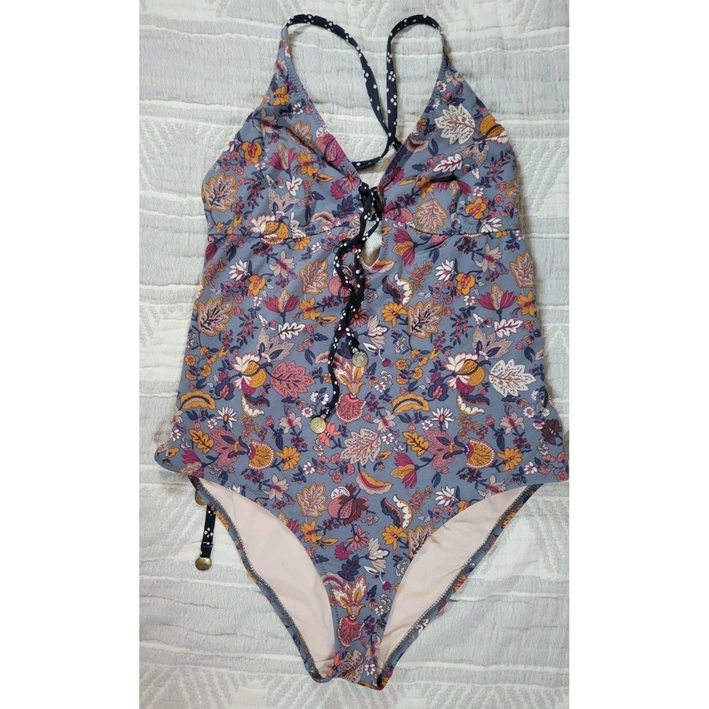 Tigerlily‎ One Piece Swimsuit Women AU 10 Blue Floral Halter Open Back
